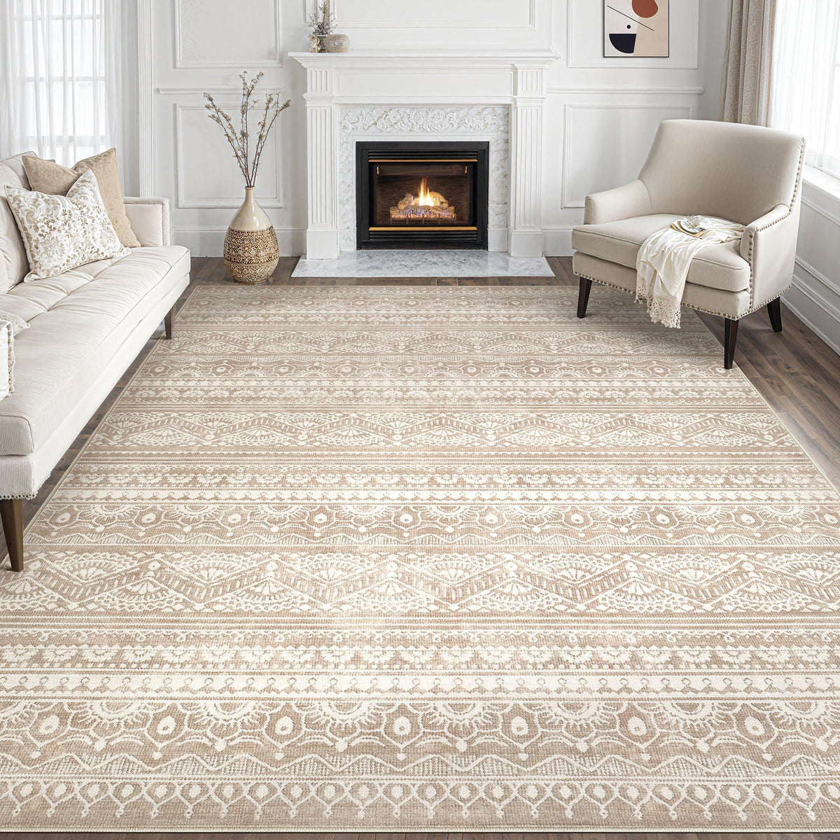 Tortania Area Rug Living Room Rugs - 5x7 Washable Large Soft Neutral Boho Moroccan Bohemian Farmhouse Rug Indoor Floor Carpet for Bedroom Under Dining Table Home Office Decor - Cream Brown