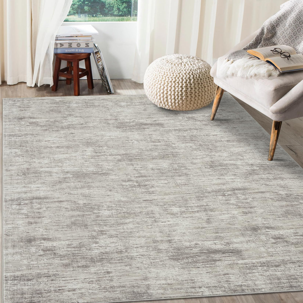 RUGSREAL Bedroom Area Rug 4x6 Modern Abstract Area Rug Stain Resistant Small Living Room Rug Contemporary Dining Room Rug Non-Slip Solid Rug Aesthetic Accent Floor Carpet for Kitchen Office, Dark Grey