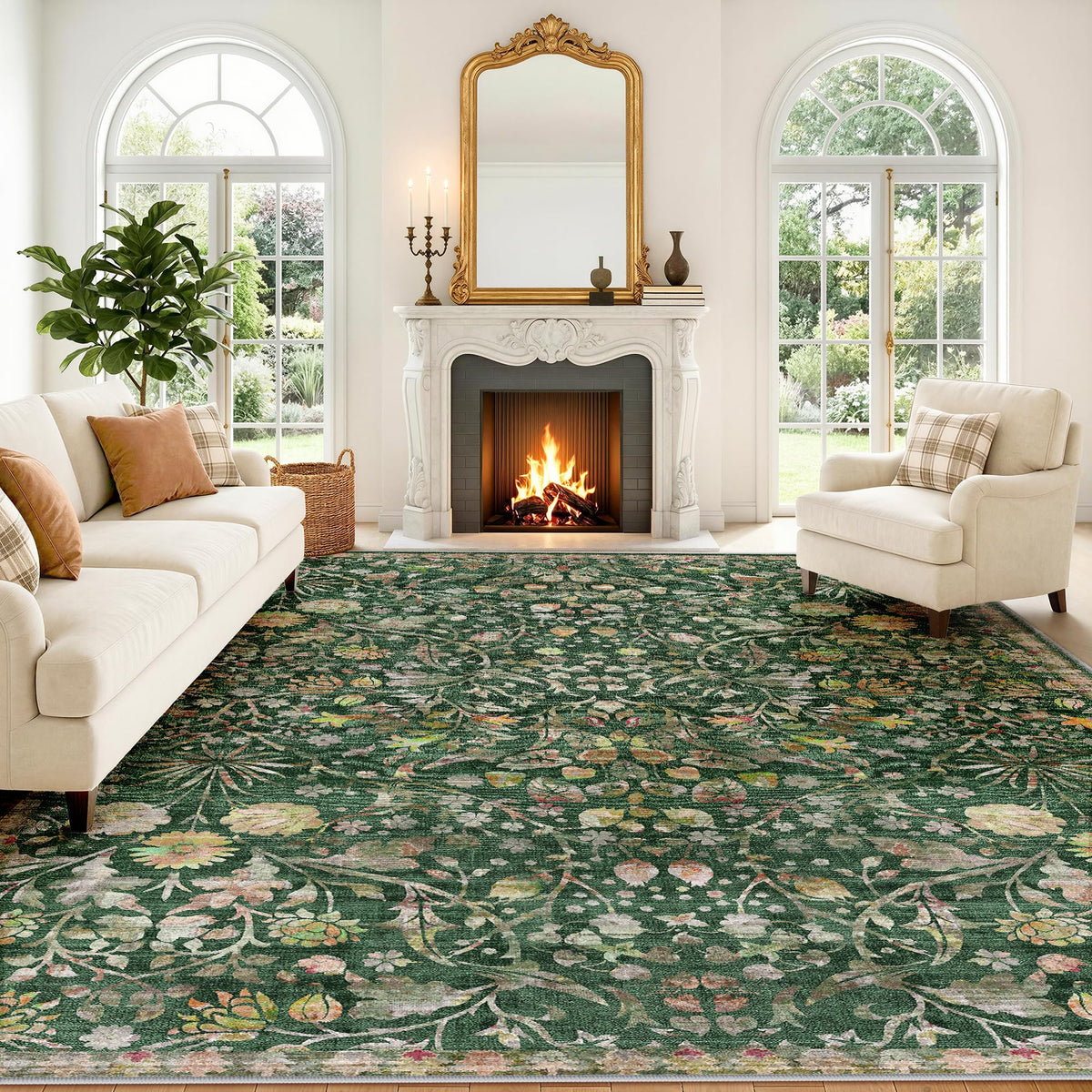 LIVELYGLOW 5x7 Washable Vintage Area Rug, Bedroom Dorm Rug