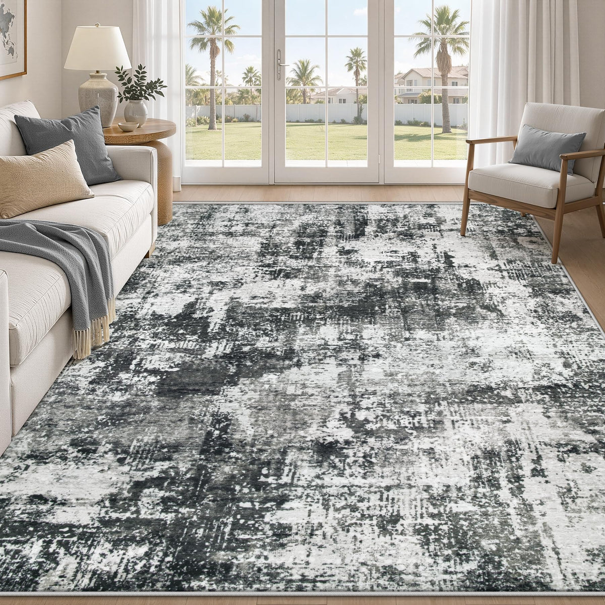 MXSANYOO 8x10 Area Rugs Washable Rug: Abstract Neutral Rugs Modern Non Slip Area Rug Stain Resistant Low Pile Indoor Carpet for Dining Room Bedroom Nursery Office (Multi Blue, 8'x10')