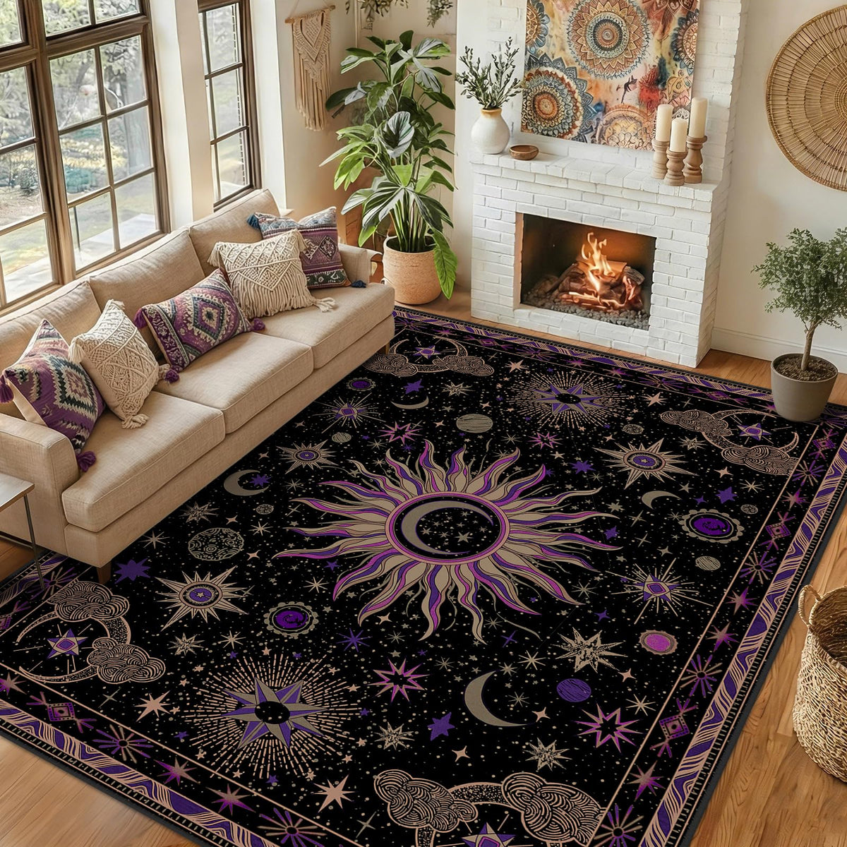 Vacuum-Friendly, 5x7 Washable Area Rug, Black Gold Beige Red