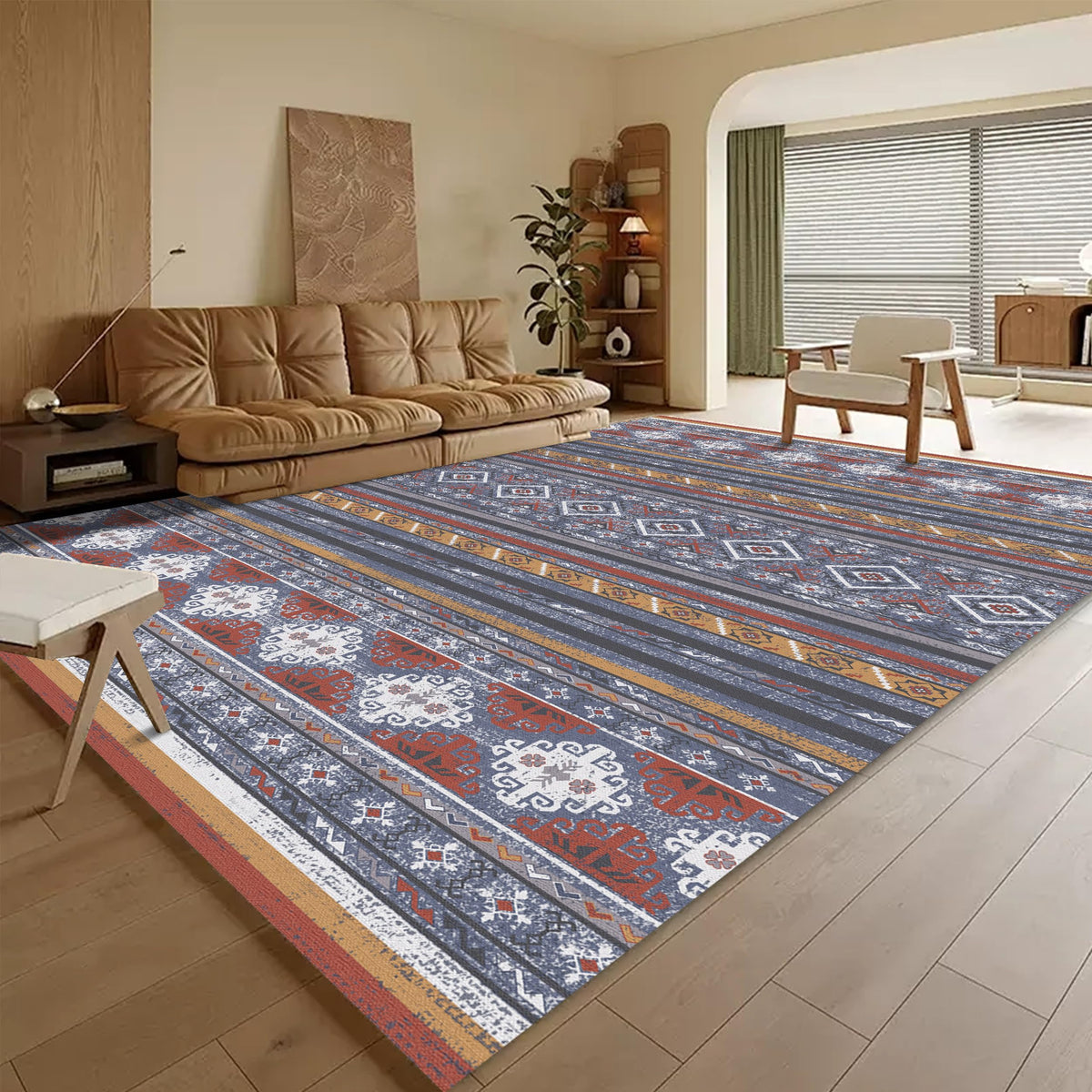 RUGSURE Washable Area Rugs - Perfect for Living Room, Bedroom, Kids Room, Nursery - Stain & Water Resistant Non-Slip, Pet & Child Friendly, Vintage Tribal Area Rugs (Green, 5' x 7')