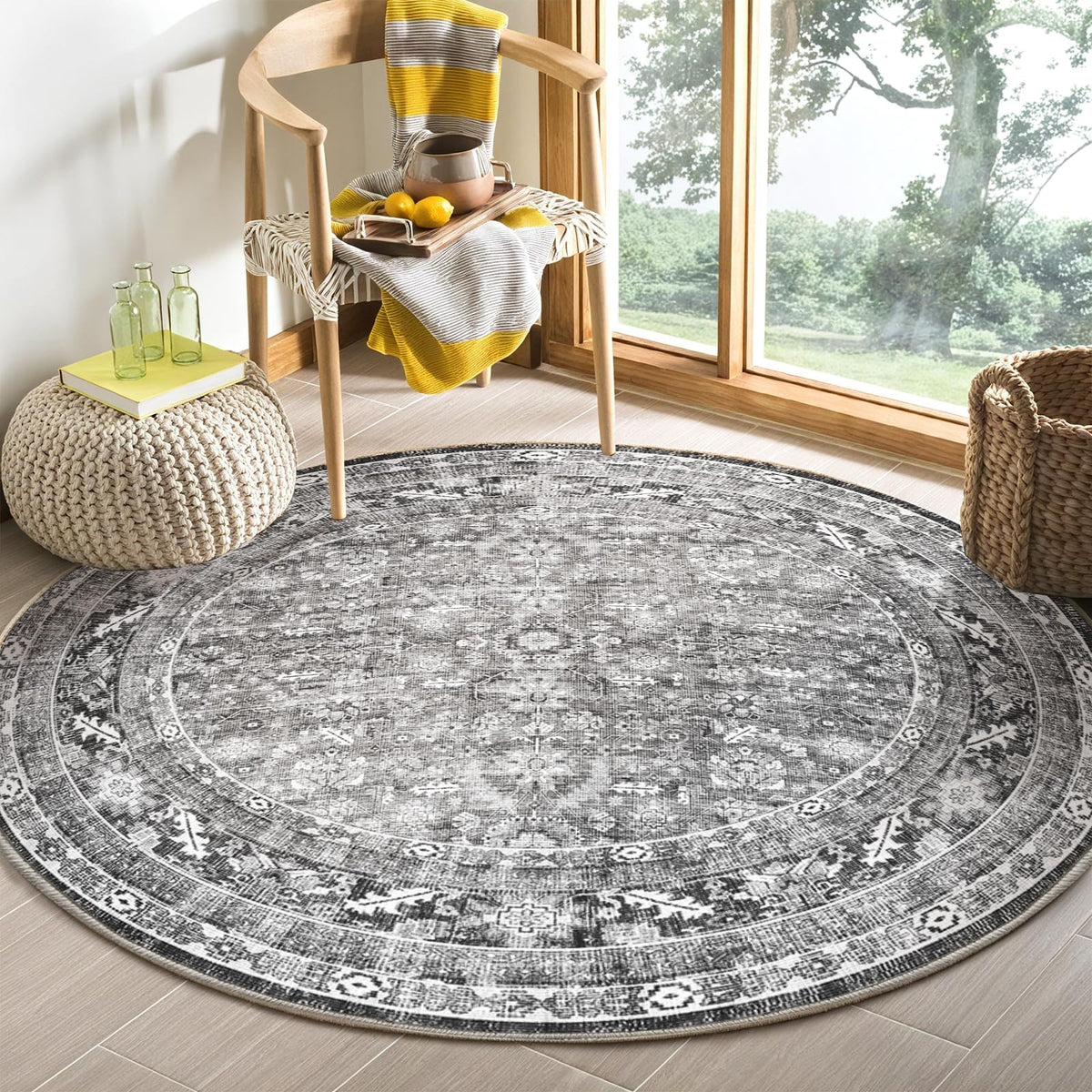 OPPODREAM Vintage Blue Area Rugs 5x7, Washable Rug for Living Room