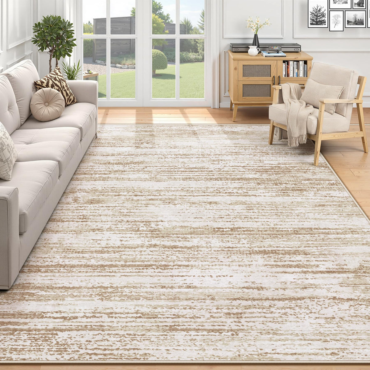 Area Rug 6x9 Living Room Rugs: Washable Modern Rug Non-Slip Soft Rugs Stain Resistant Printed Rug Indoor Carpet for Bedroom Kitchen Dining Room Nursery Home(Beige, 6'x9')