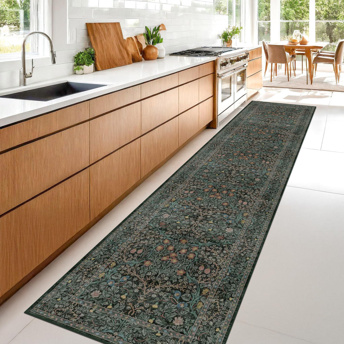 Vintage Floral Dark Green 3x5 Area Rugs for Entryway, Kitchen, Bedroom Beside Rug, Laundry Room, Non-Slip Low Pile Ultra Soft Stain Resistant Small Carpet