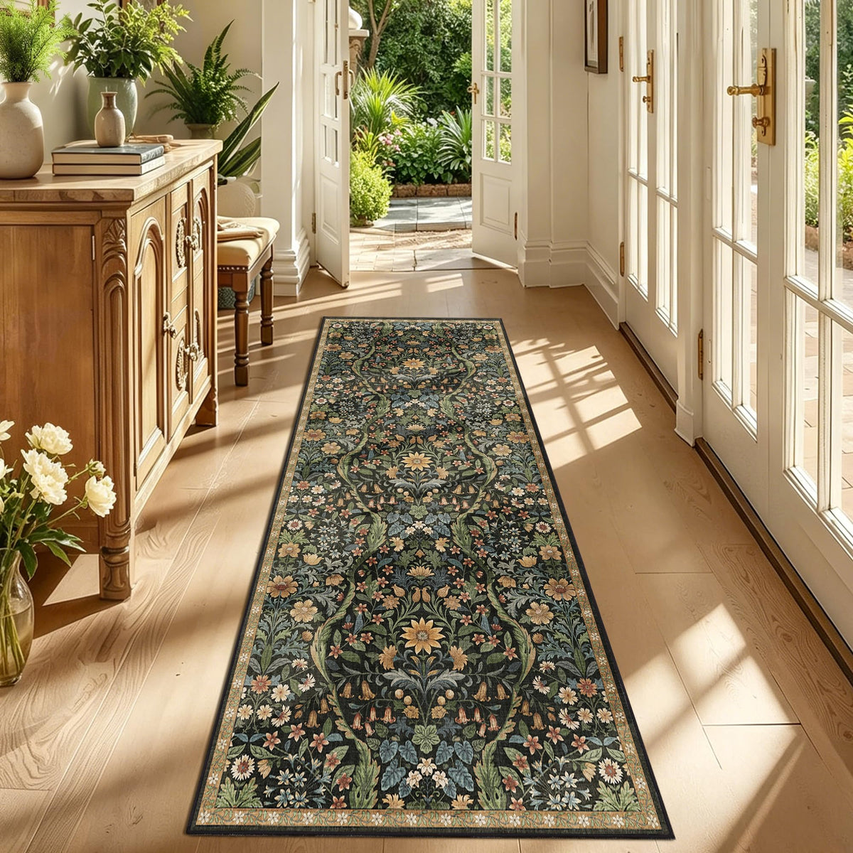 Floral Area Rug 5x7 Botanical Washable Carpet for Living Room