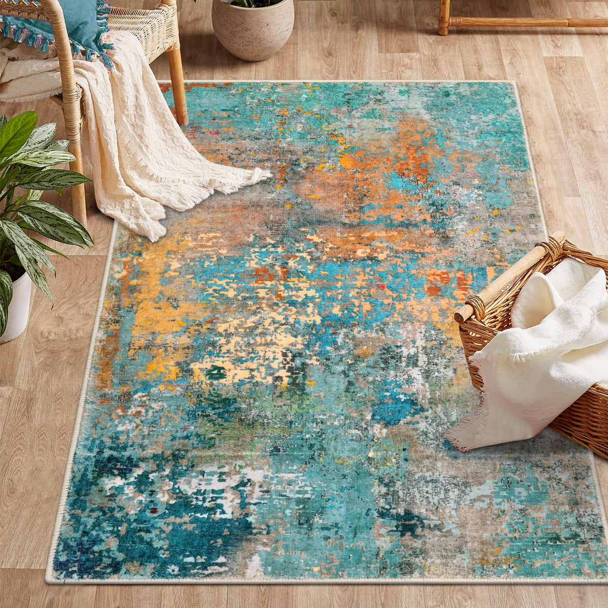 Lahome Modern Abstract Washable 5x7 Area Rugs for Living Room, Colorful Soft Bedroom Rug Low Pile Non Slip,Stain Resistance Dining Room Carpet for Nursery Office Entrance Home Office Decor
