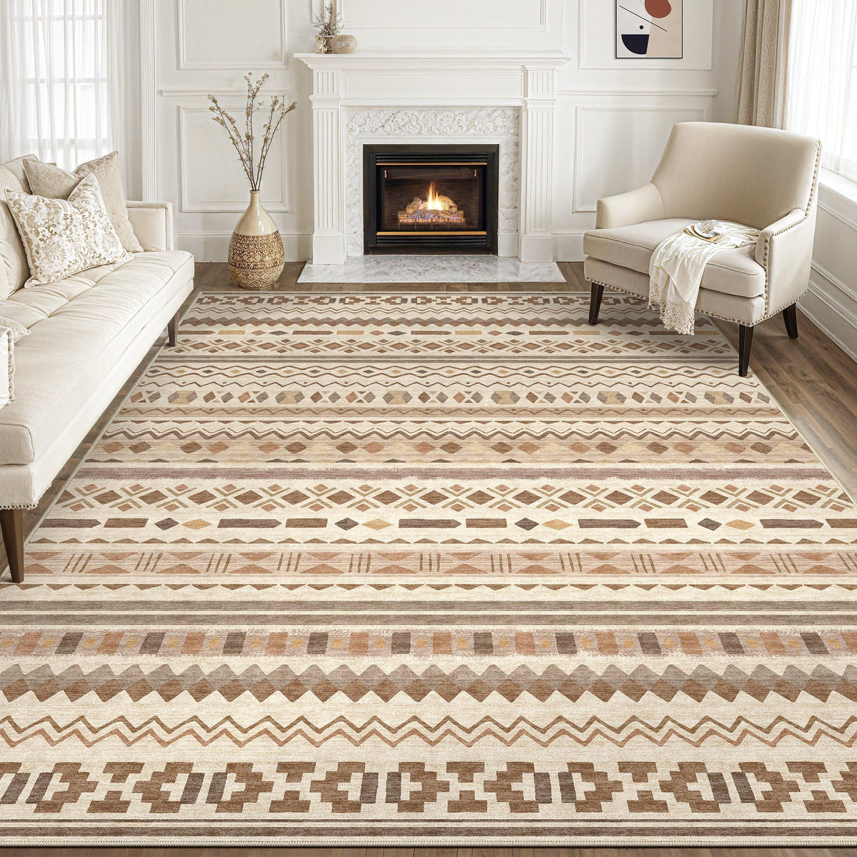 Tortania Area Rug Living Room Rugs - 5x7 Washable Large Soft Neutral Boho Moroccan Bohemian Farmhouse Rug Indoor Floor Carpet for Bedroom Under Dining Table Home Office Decor - Cream Brown