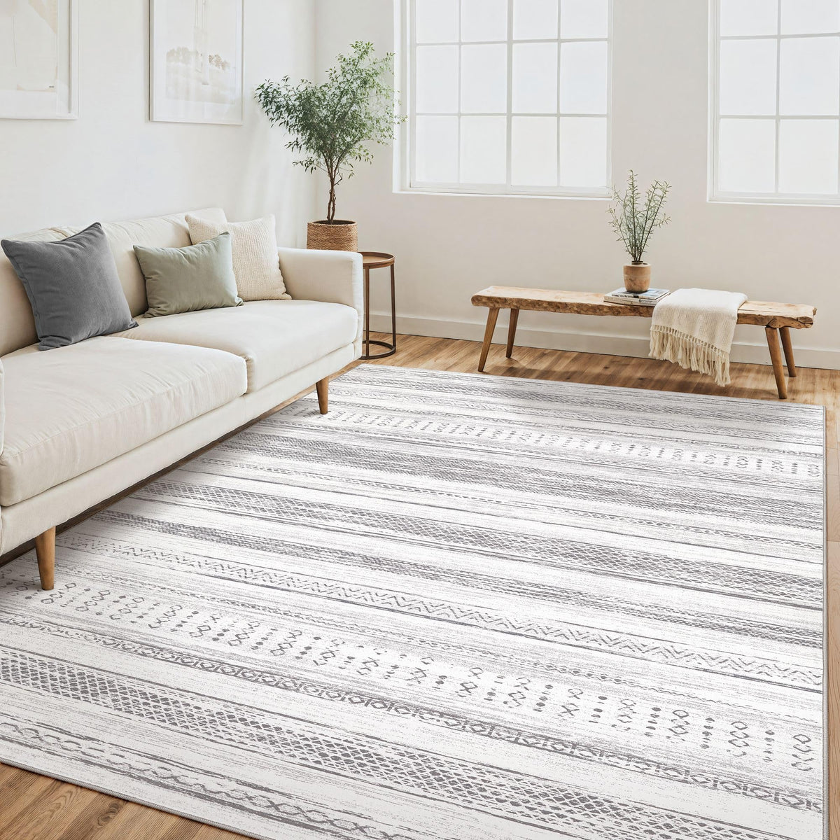 Tortania Area Rug Living Room Rugs - 5x7 Washable Large Soft Neutral Boho Moroccan Bohemian Farmhouse Rug Indoor Floor Carpet for Bedroom Under Dining Table Home Office Decor - Cream Brown