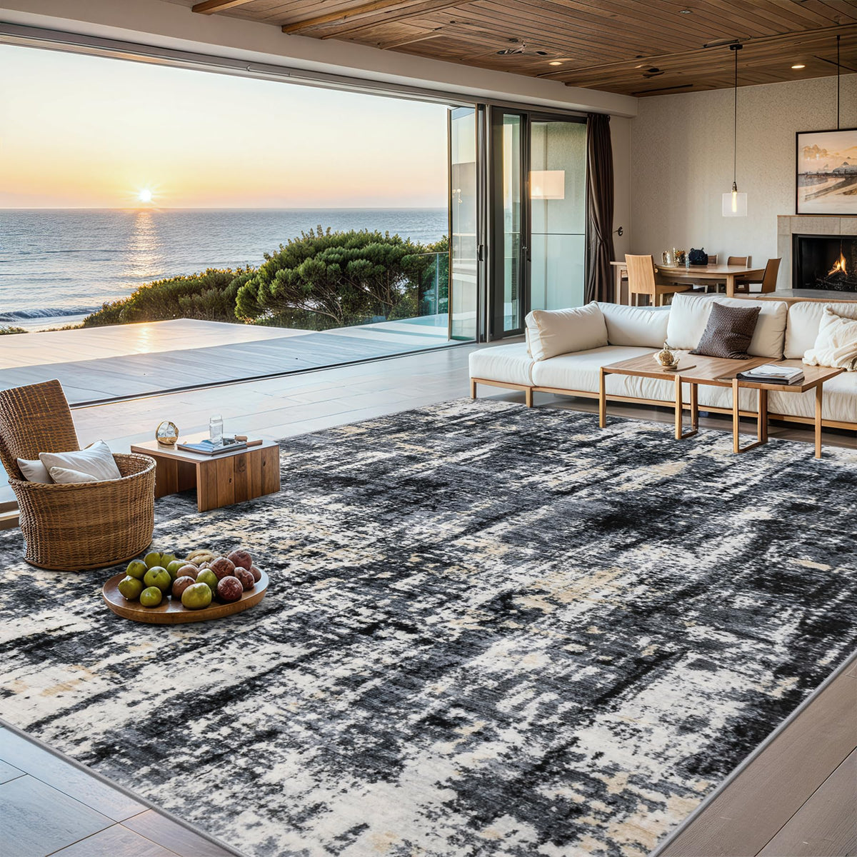 PLHXFR 8x10 Area Rug Living Room: Modern Abstract Washable Carpet Multi