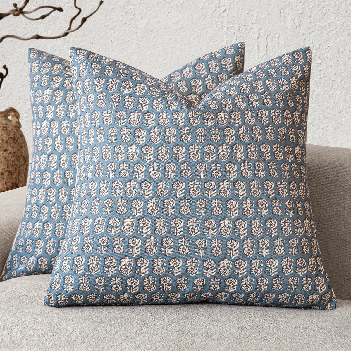Foindtower Decorative Floral Print Throw Pillow Covers 20×20 Inch,Brown