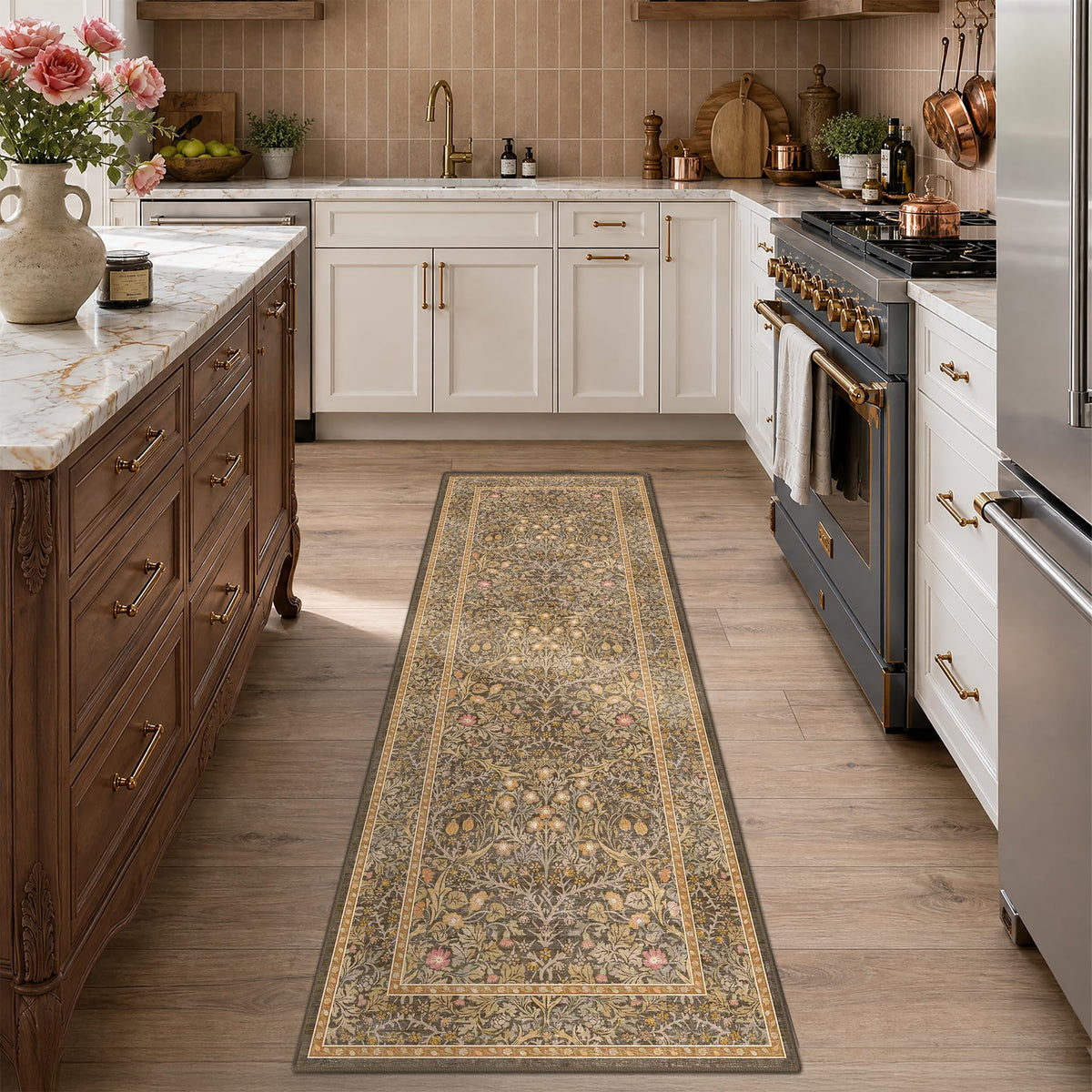 Vintage Floral Dark Green 3x5 Area Rugs for Entryway, Kitchen, Bedroom Beside Rug, Laundry Room, Non-Slip Low Pile Ultra Soft Stain Resistant Small Carpet
