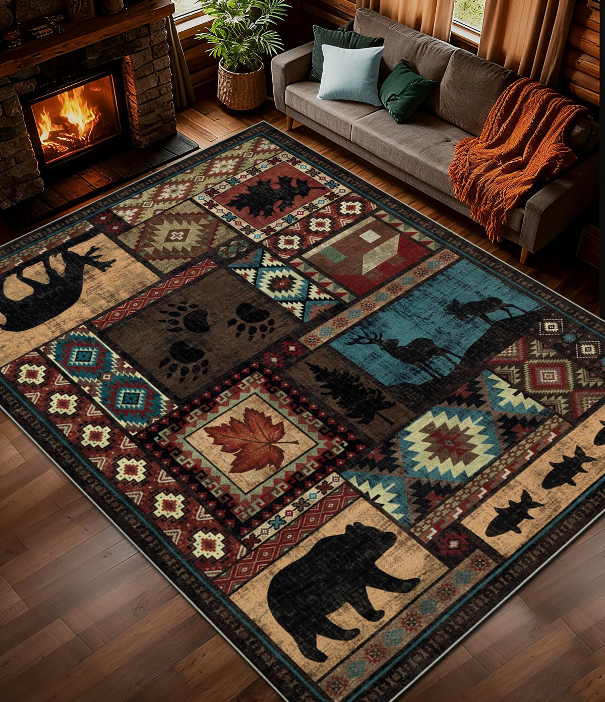YIHOUSE Washable Rustic Cabin Area Rugs 5x7 Brown