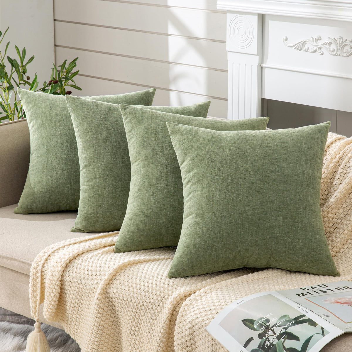 GAWAMAY Decorative Throw Pillow Covers 16x16 Inch Set of 2, Super Soft Chenille Square Pillows Farmhouse Fall Pillowcase for Living Room Bedroom Sofa Couch Cushion Cover Navy Blue 40x40cm