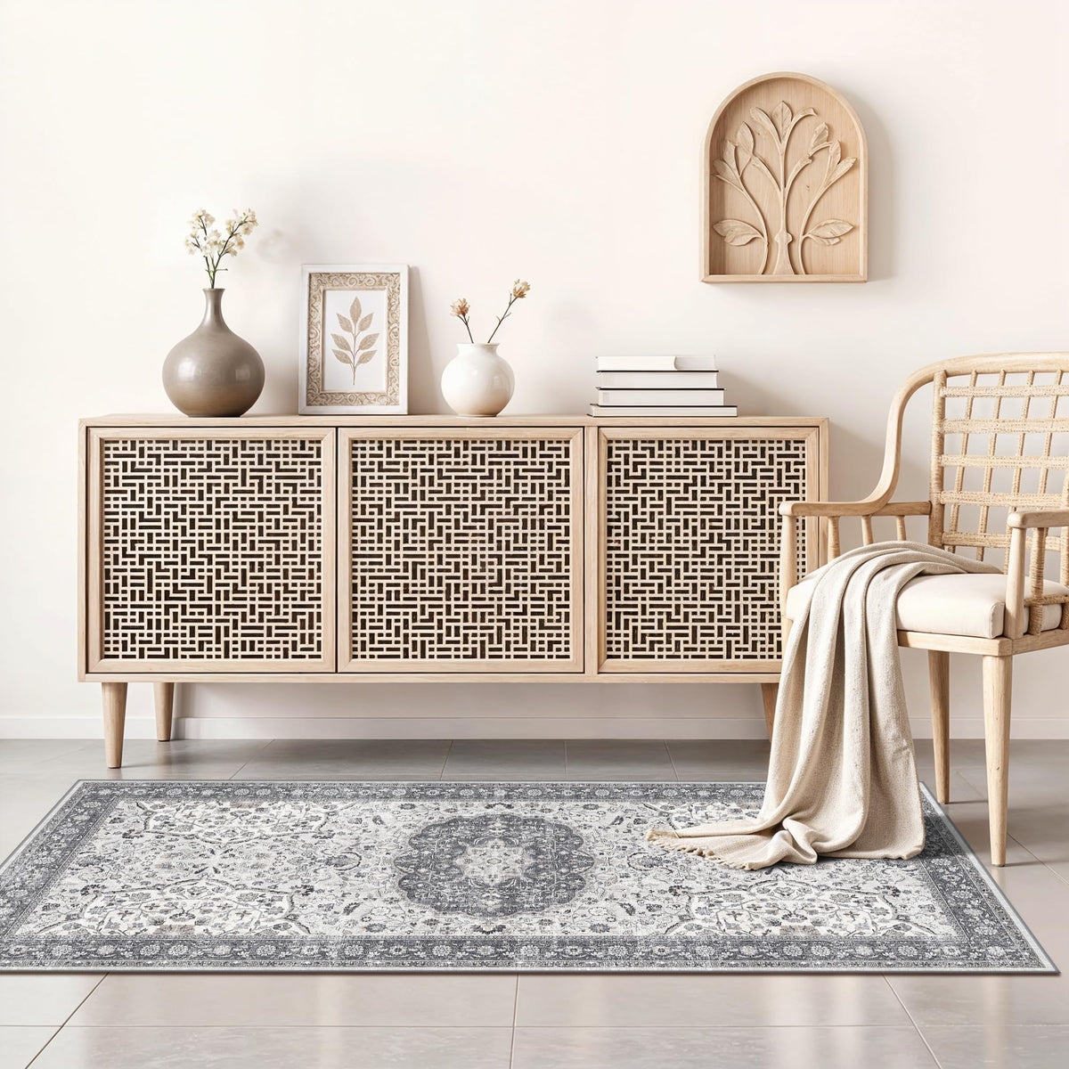 Hallway Washable Runner Rug - 2x10 Kitchen Rugs Entryway Rug Runner Vintage Soft Floor Mat Non Slip Indoor Farmhouse Carpet for Bathroom Living Room Bedroom (2 X 10, Beige)