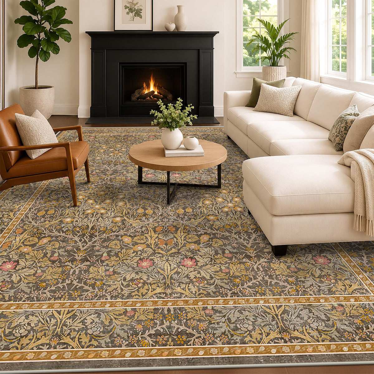 Vintage Floral Dark Green 3x5 Area Rugs for Entryway, Kitchen, Bedroom Beside Rug, Laundry Room, Non-Slip Low Pile Ultra Soft Stain Resistant Small Carpet