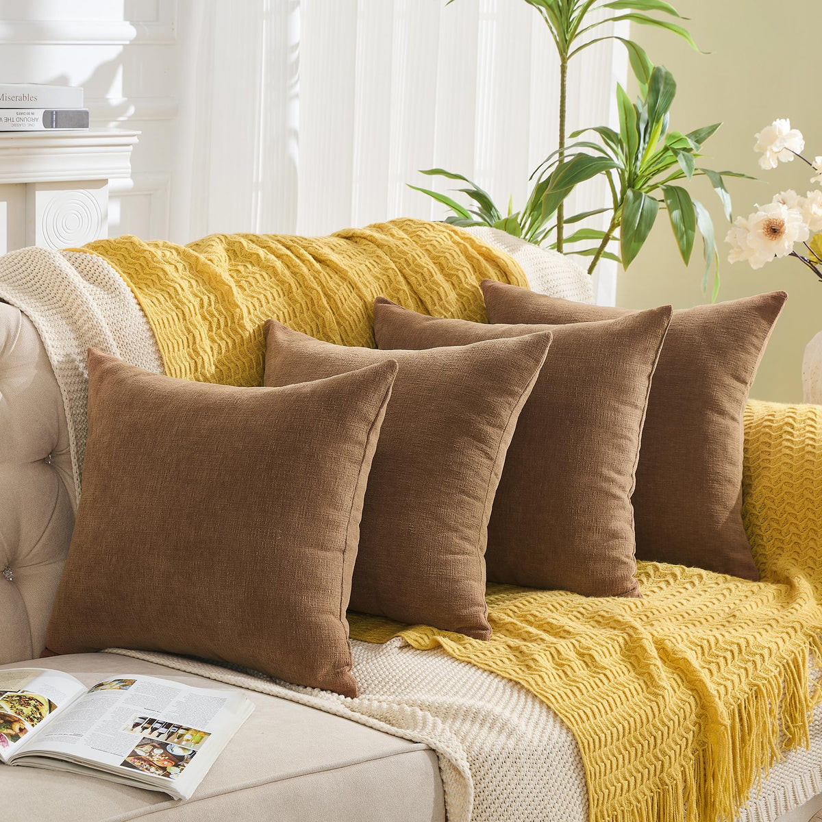 GAWAMAY Decorative Throw Pillow Covers 16x16 Inch Set of 2, Super Soft Chenille Square Pillows Farmhouse Fall Pillowcase for Living Room Bedroom Sofa Couch Cushion Cover Navy Blue 40x40cm