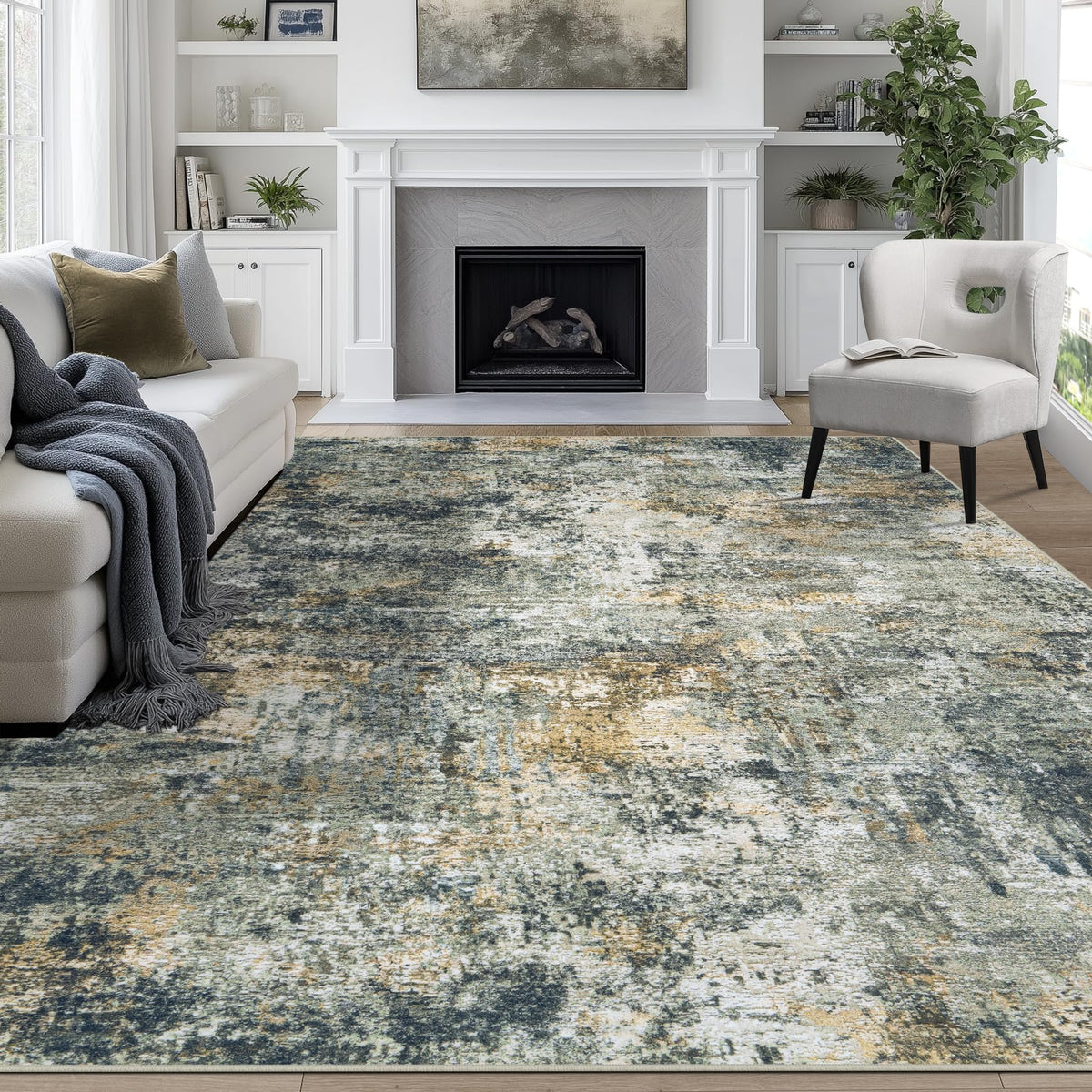 8x10 Area Rugs for Living Room Washable Bedroom Dining Room Blue Grey