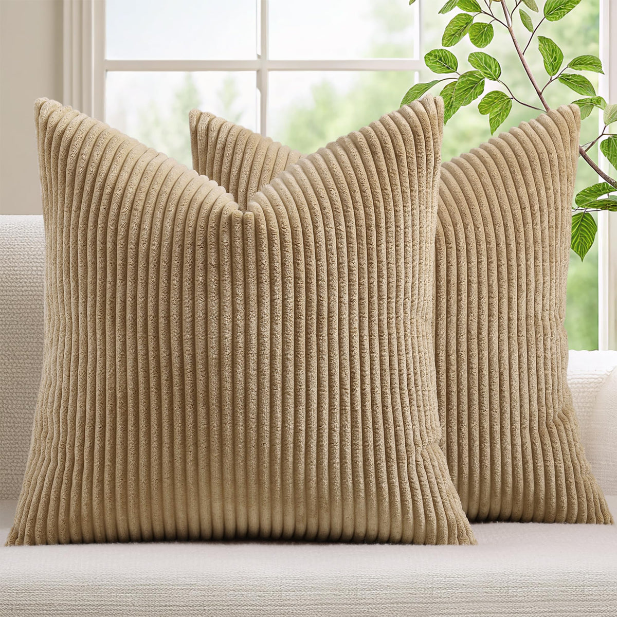 Mecatny Corduroy Fall Throw Pillow Covers 18x18 Set of 2 Olive Green