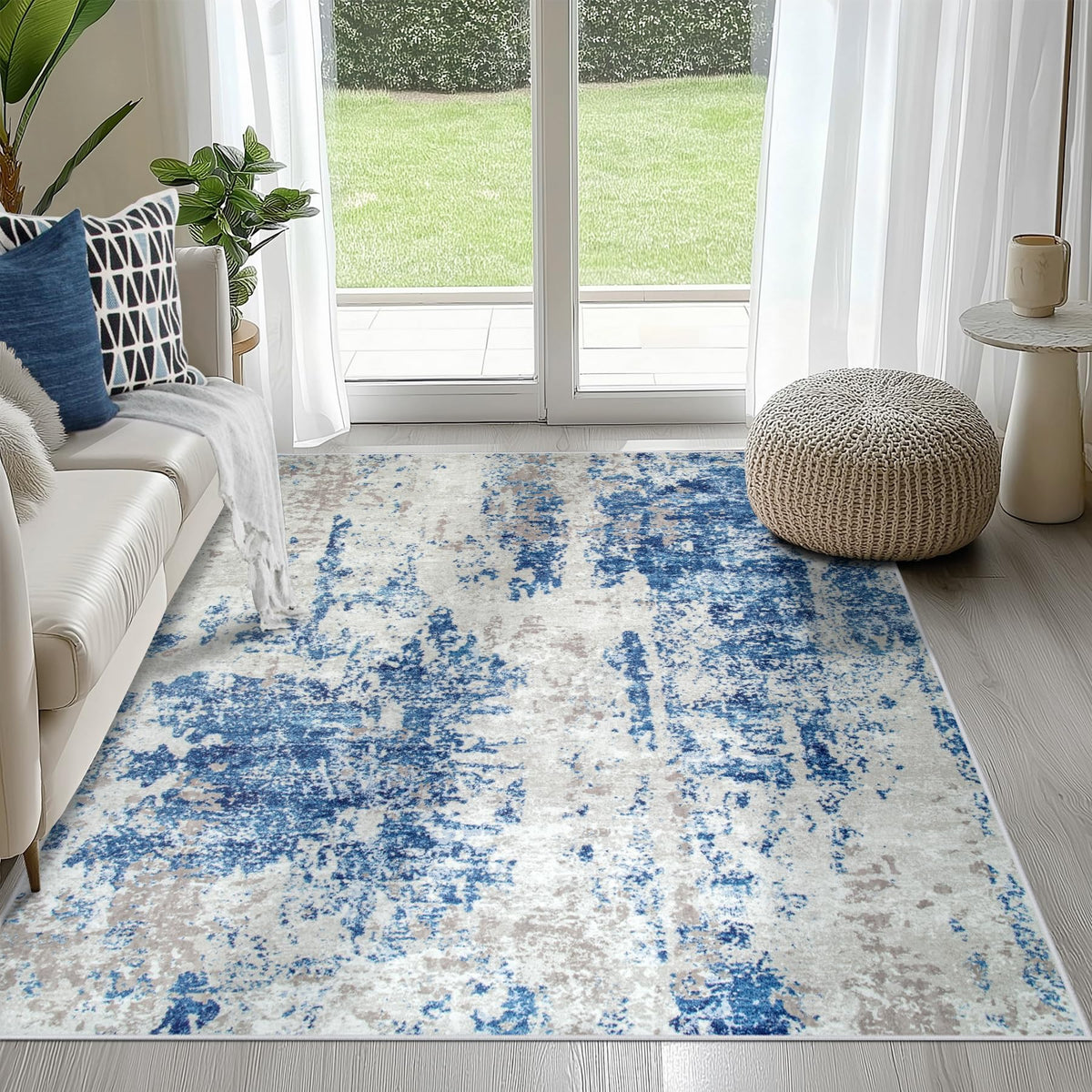 8x10 Area Rugs for Living Room Washable Bedroom Dining Room Blue Grey