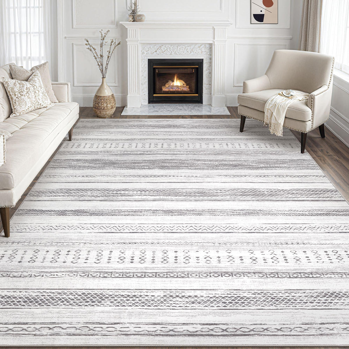 Tortania Area Rug Living Room Rugs - 5x7 Washable Large Soft Neutral Boho Moroccan Bohemian Farmhouse Rug Indoor Floor Carpet for Bedroom Under Dining Table Home Office Decor - Cream Brown