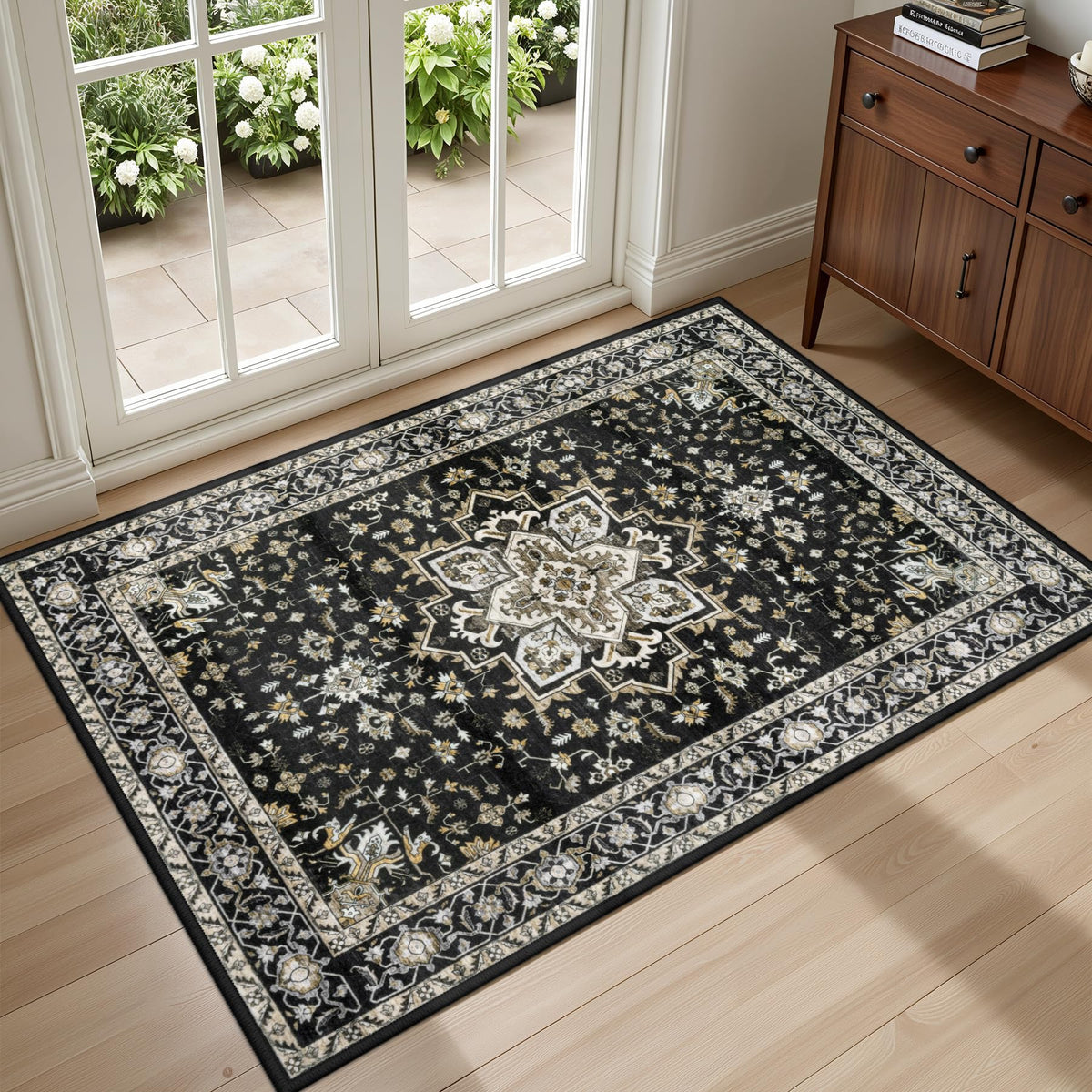 5x7 Area Rugs Living Room: Washable Vintage Rug for Bedroom Beige