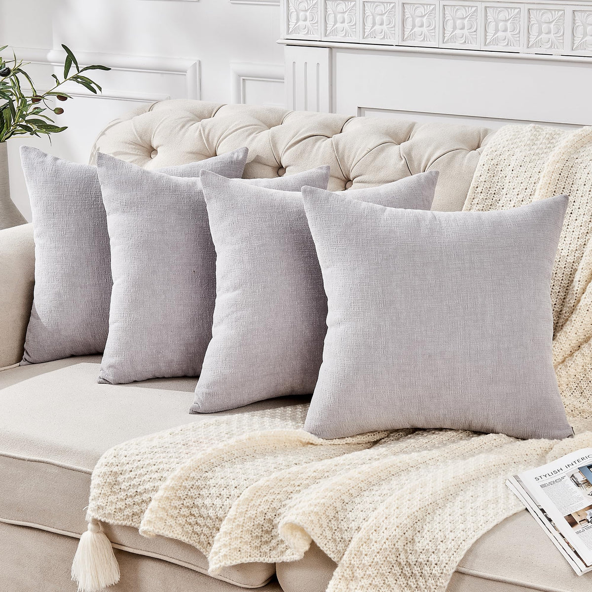GAWAMAY Decorative Throw Pillow Covers 16x16 Inch Set of 2, Super Soft Chenille Square Pillows Farmhouse Fall Pillowcase for Living Room Bedroom Sofa Couch Cushion Cover Navy Blue 40x40cm