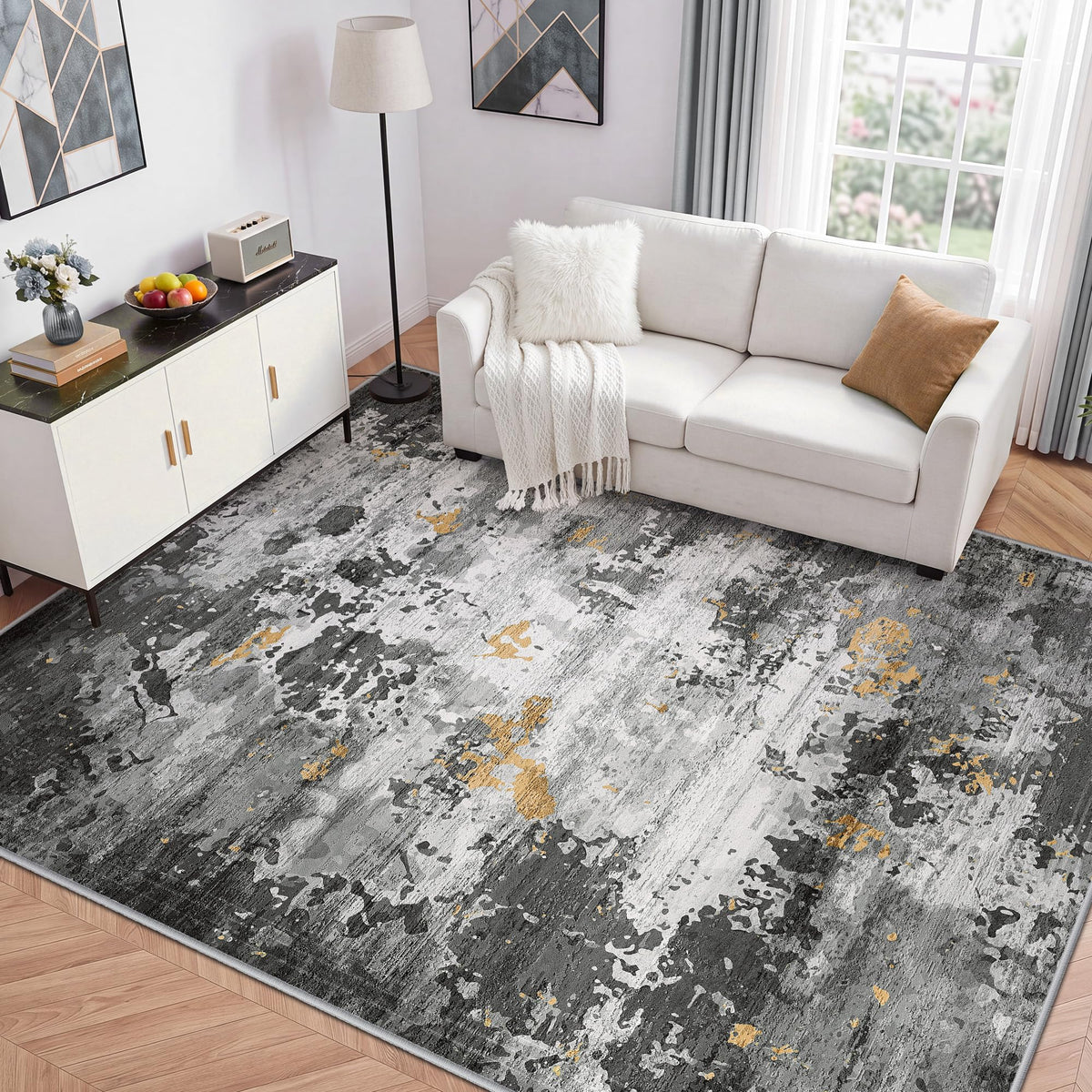 LIVELYGLOW 5x7 Washable Vintage Area Rug, Bedroom Dorm Rug