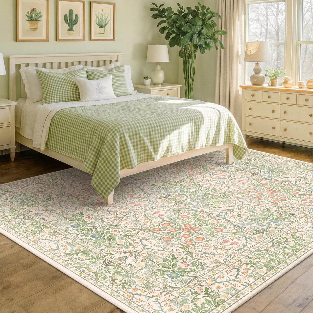 Vintage Floral Dark Green 3x5 Area Rugs for Entryway, Kitchen, Bedroom Beside Rug, Laundry Room, Non-Slip Low Pile Ultra Soft Stain Resistant Small Carpet