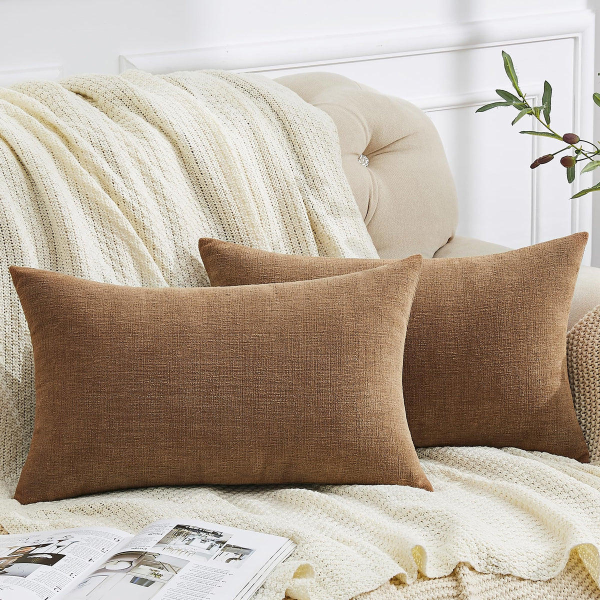 GAWAMAY Decorative Throw Pillow Covers 16x16 Inch Set of 2, Super Soft Chenille Square Pillows Farmhouse Fall Pillowcase for Living Room Bedroom Sofa Couch Cushion Cover Navy Blue 40x40cm