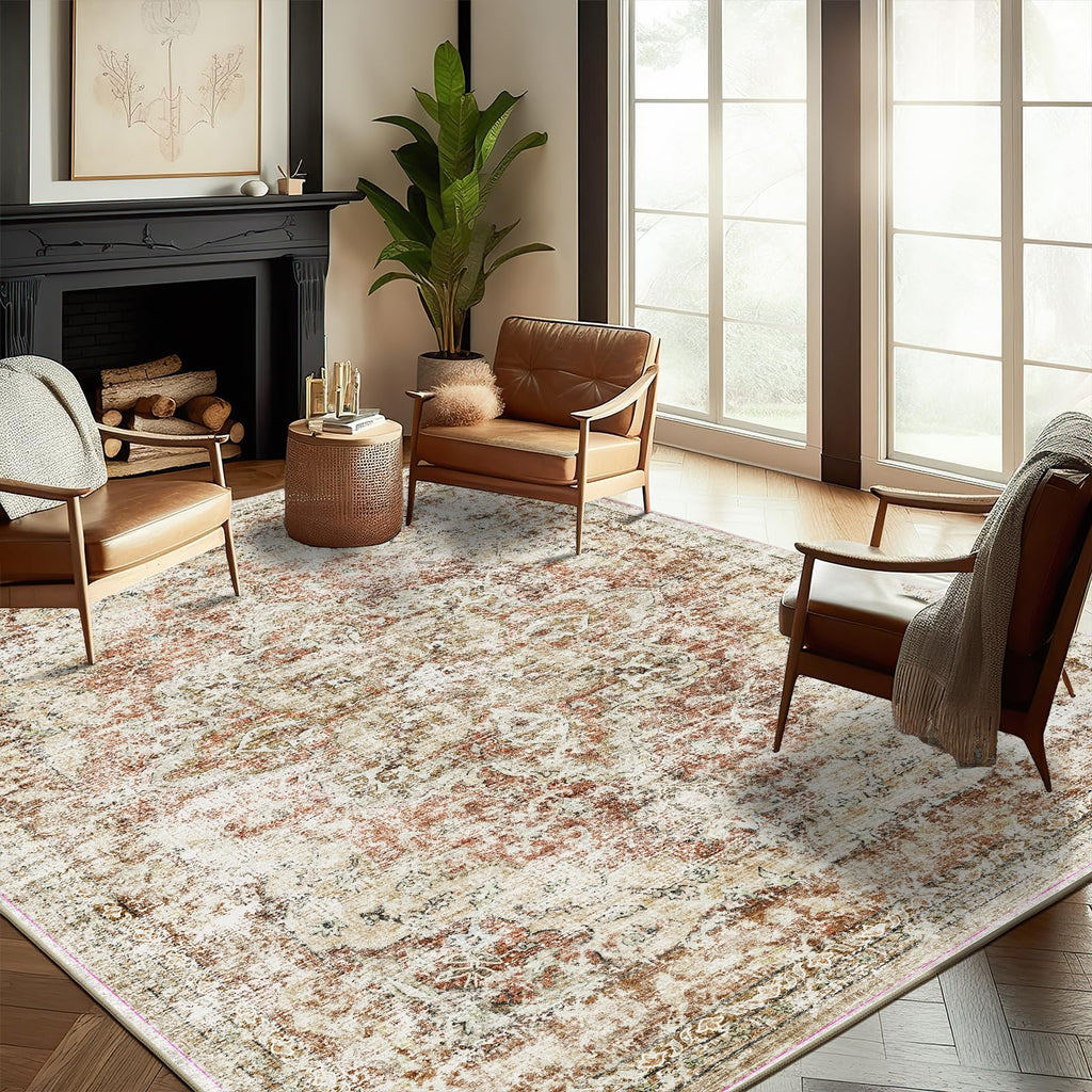 CHAMPLANT 6'x9' Washable Vintage Area Rug Boho Chic Medallion Distressed Design Non-Shedding Easy Care Ideal for High Traffic Areas in Living Room Bedroom Kitchen Office Large Carpet