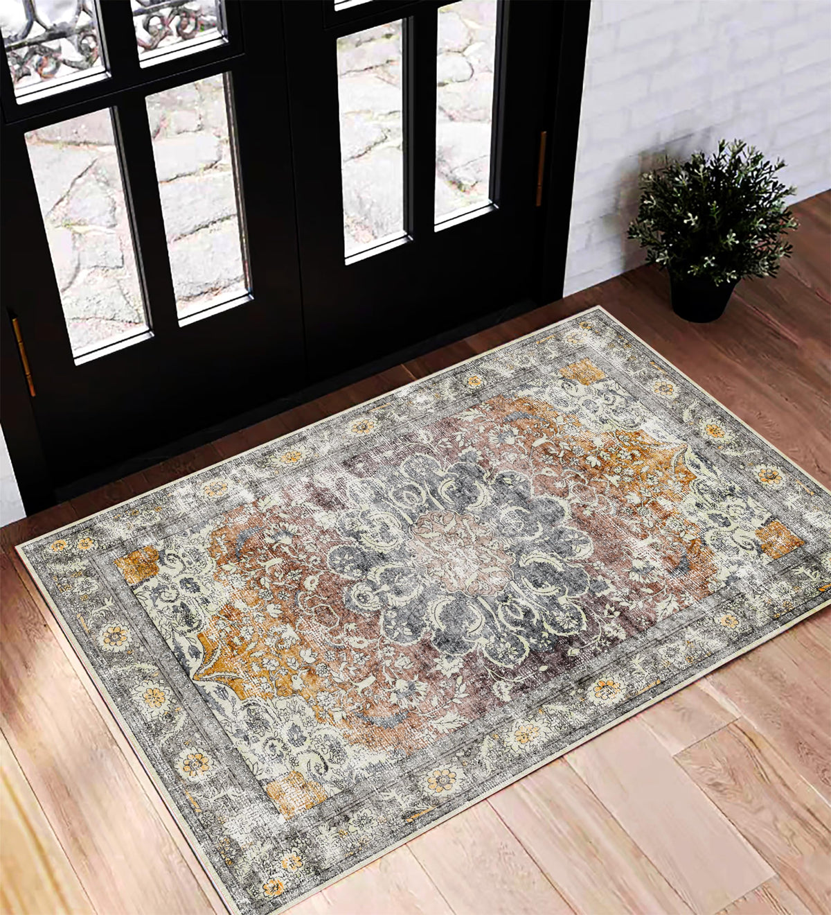 CHAMPLANT 6'x9' Washable Vintage Area Rug Boho Chic Medallion Distressed Design Non-Shedding Easy Care Ideal for High Traffic Areas in Living Room Bedroom Kitchen Office Large Carpet