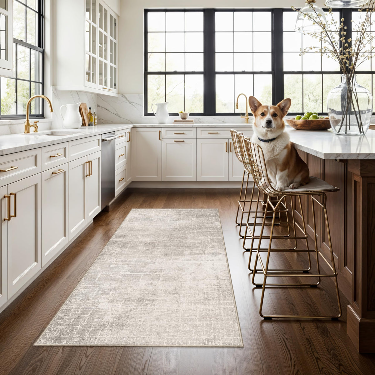 Hallway Washable Runner Rug - 2x10 Kitchen Rugs Entryway Rug Runner Vintage Soft Floor Mat Non Slip Indoor Farmhouse Carpet for Bathroom Living Room Bedroom (2 X 10, Beige)