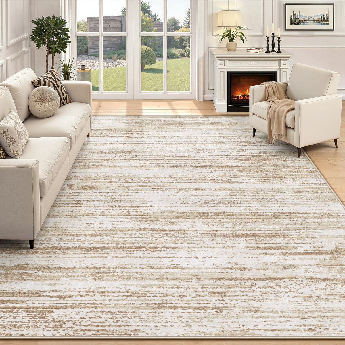 Area Rug 6x9 Living Room Rugs: Washable Modern Rug Non-Slip Soft Rugs Stain Resistant Printed Rug Indoor Carpet for Bedroom Kitchen Dining Room Nursery Home(Beige, 6'x9')