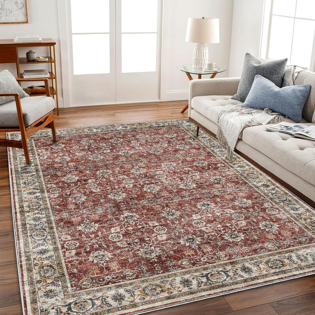 CHAMPLANT 6'x9' Washable Vintage Area Rug Boho Chic Medallion Distressed Design Non-Shedding Easy Care Ideal for High Traffic Areas in Living Room Bedroom Kitchen Office Large Carpet