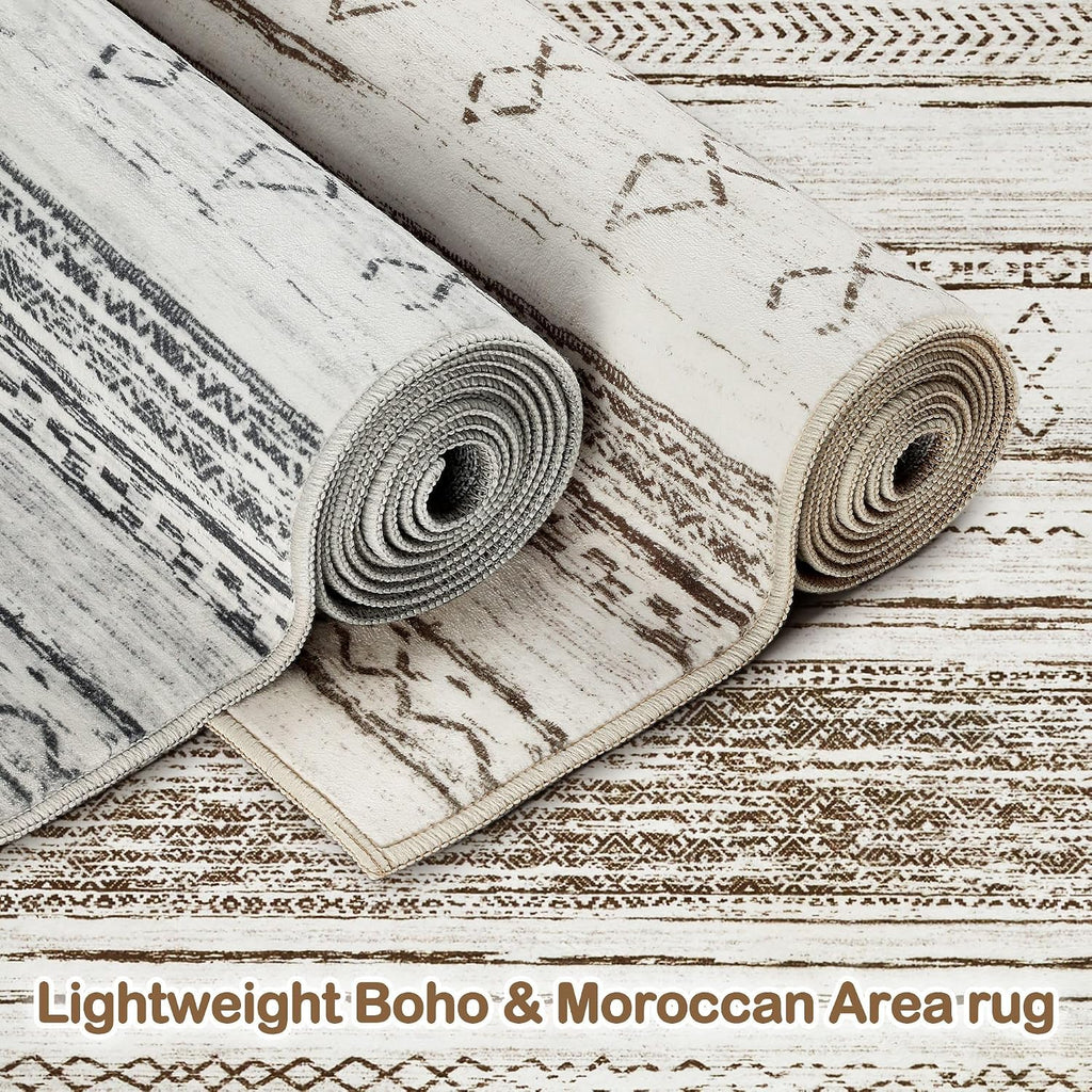 Tortania Area Rug Living Room Rugs - 5x7 Washable Large Soft Neutral Boho Moroccan Bohemian Farmhouse Rug Indoor Floor Carpet for Bedroom Under Dining Table Home Office Decor - Cream Brown
