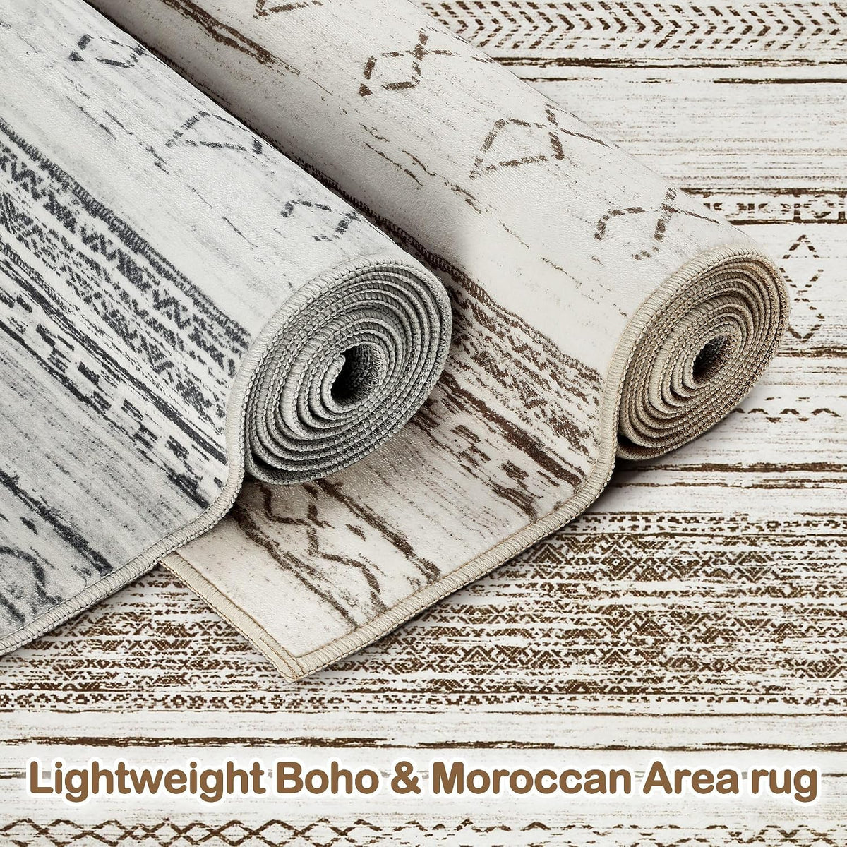 Tortania Area Rug Living Room Rugs - 5x7 Washable Large Soft Neutral Boho Moroccan Bohemian Farmhouse Rug Indoor Floor Carpet for Bedroom Under Dining Table Home Office Decor - Cream Brown