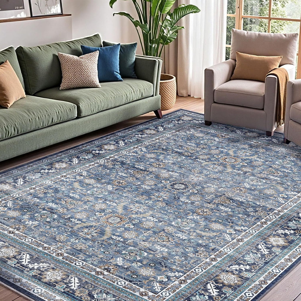 OPPODREAM Vintage Blue Area Rugs 5x7, Washable Rug for Living Room