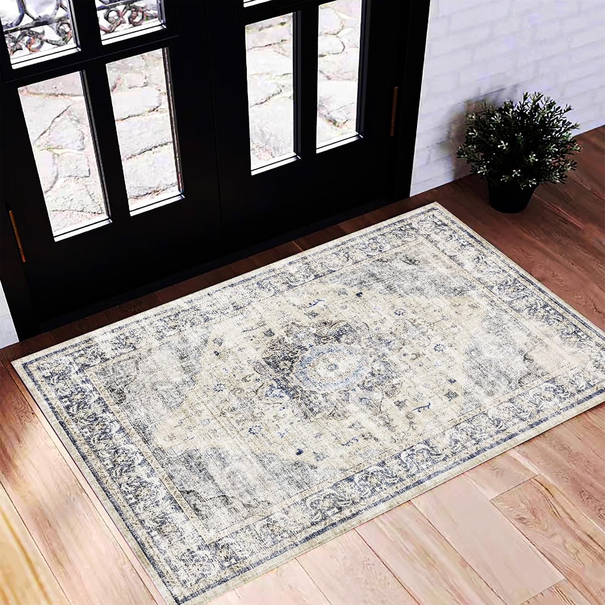 CHAMPLANT 6'x9' Washable Vintage Area Rug Boho Chic Medallion Distressed Design Non-Shedding Easy Care Ideal for High Traffic Areas in Living Room Bedroom Kitchen Office Large Carpet