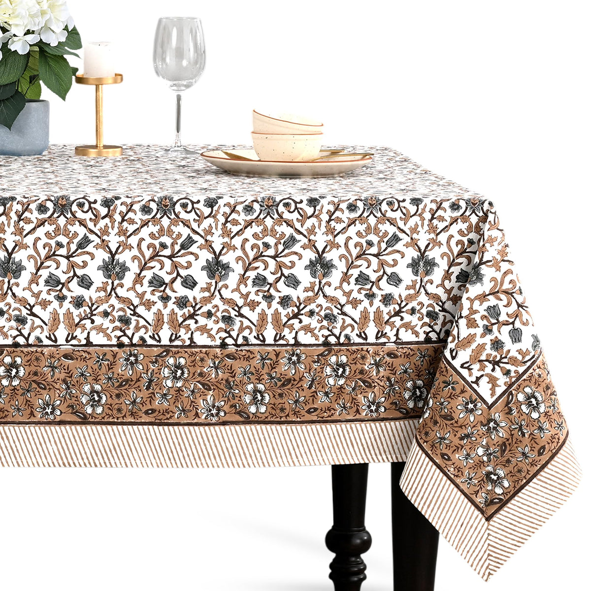 CPC Tablecloth 100% Cotton 70x108 Inch Indian Block Print Rectangle Table Cover, Blue Table Cloth for Weddings, Spring/Summer, Barbeque - Apatite Blue