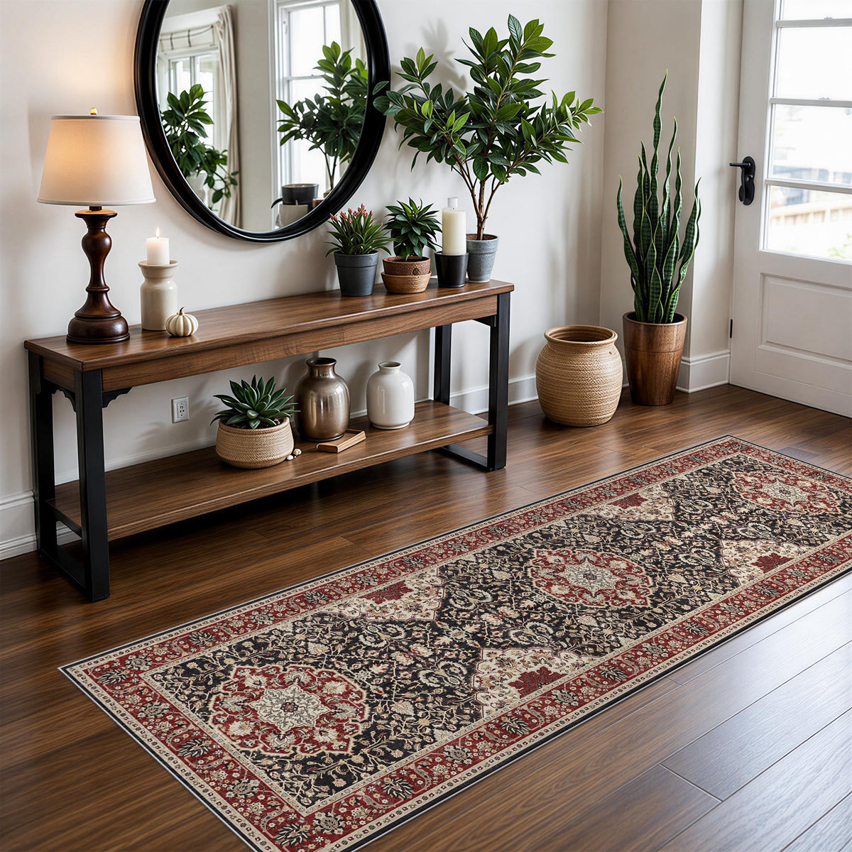 Hallway Washable Runner Rug - 2x10 Kitchen Rugs Entryway Rug Runner Vintage Soft Floor Mat Non Slip Indoor Farmhouse Carpet for Bathroom Living Room Bedroom (2 X 10, Beige)