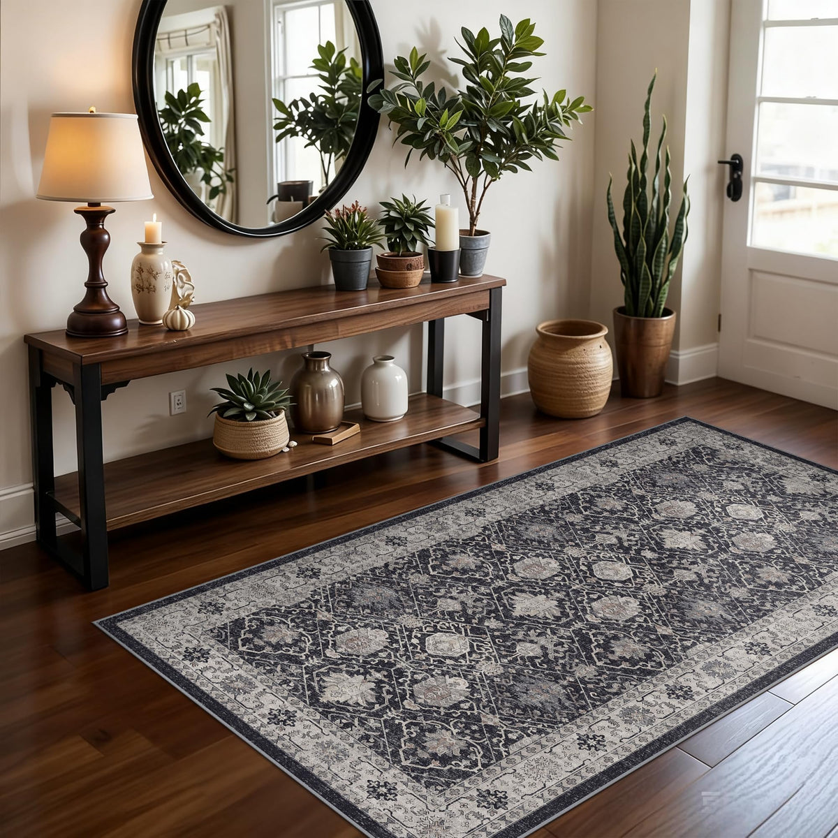 Hallway Washable Runner Rug - 2x10 Kitchen Rugs Entryway Rug Runner Vintage Soft Floor Mat Non Slip Indoor Farmhouse Carpet for Bathroom Living Room Bedroom (2 X 10, Beige)