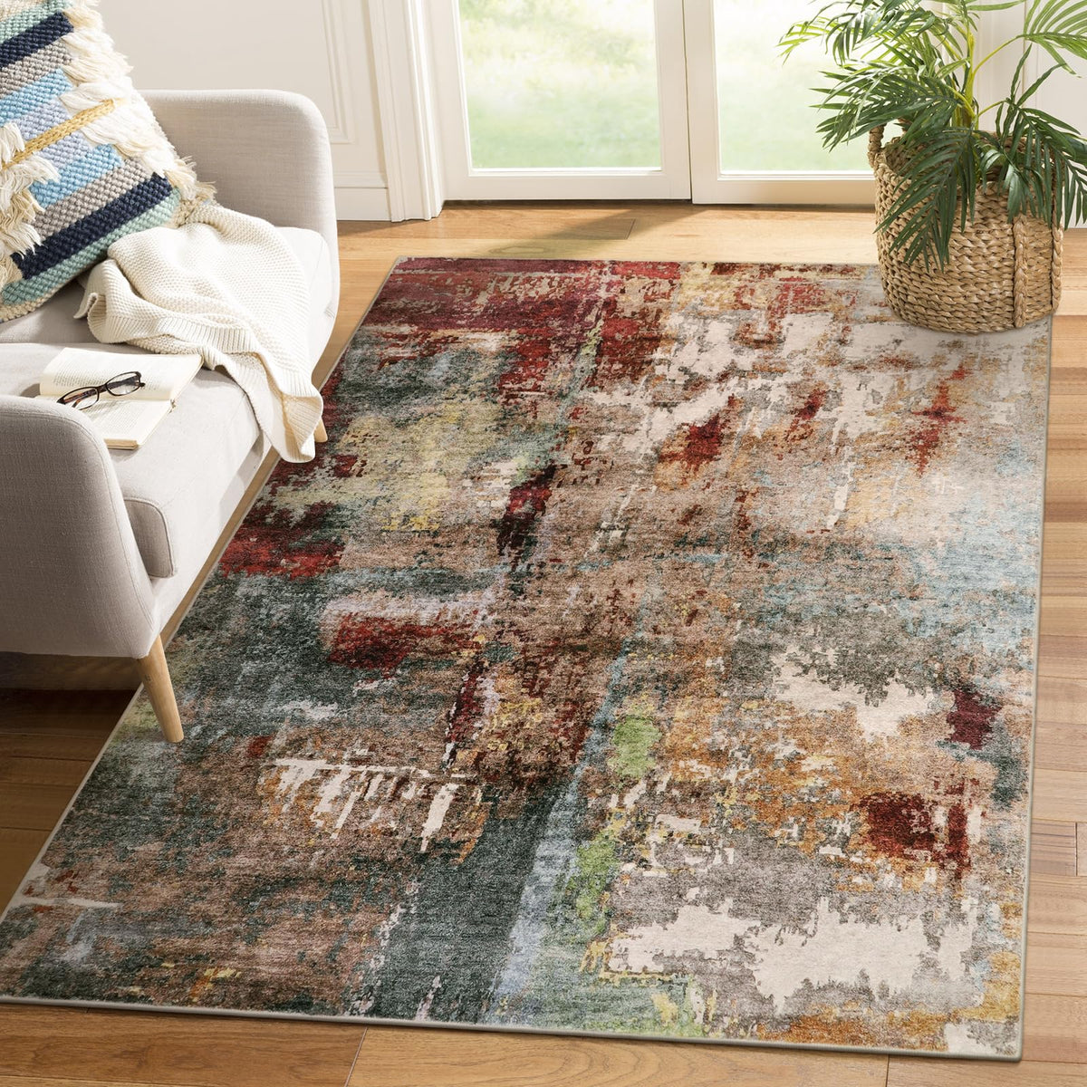 Lahome Modern Abstract Washable 5x7 Area Rugs for Living Room, Colorful Soft Bedroom Rug Low Pile Non Slip,Stain Resistance Dining Room Carpet for Nursery Office Entrance Home Office Decor