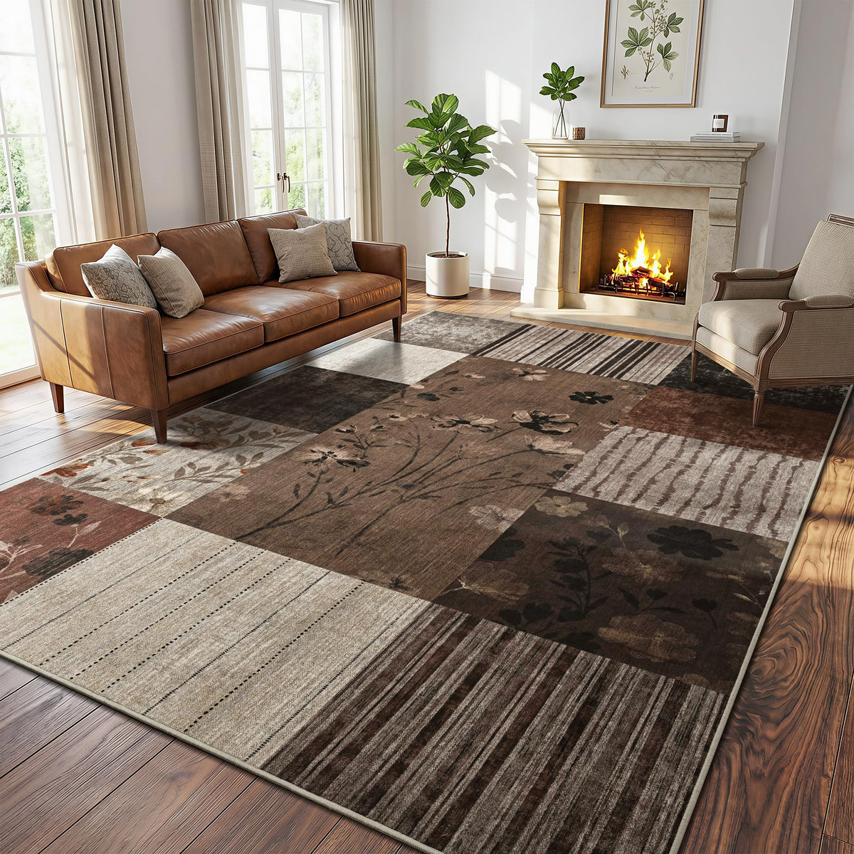 4'x6' Colorful Geometric Patchwork Floral Area Rug