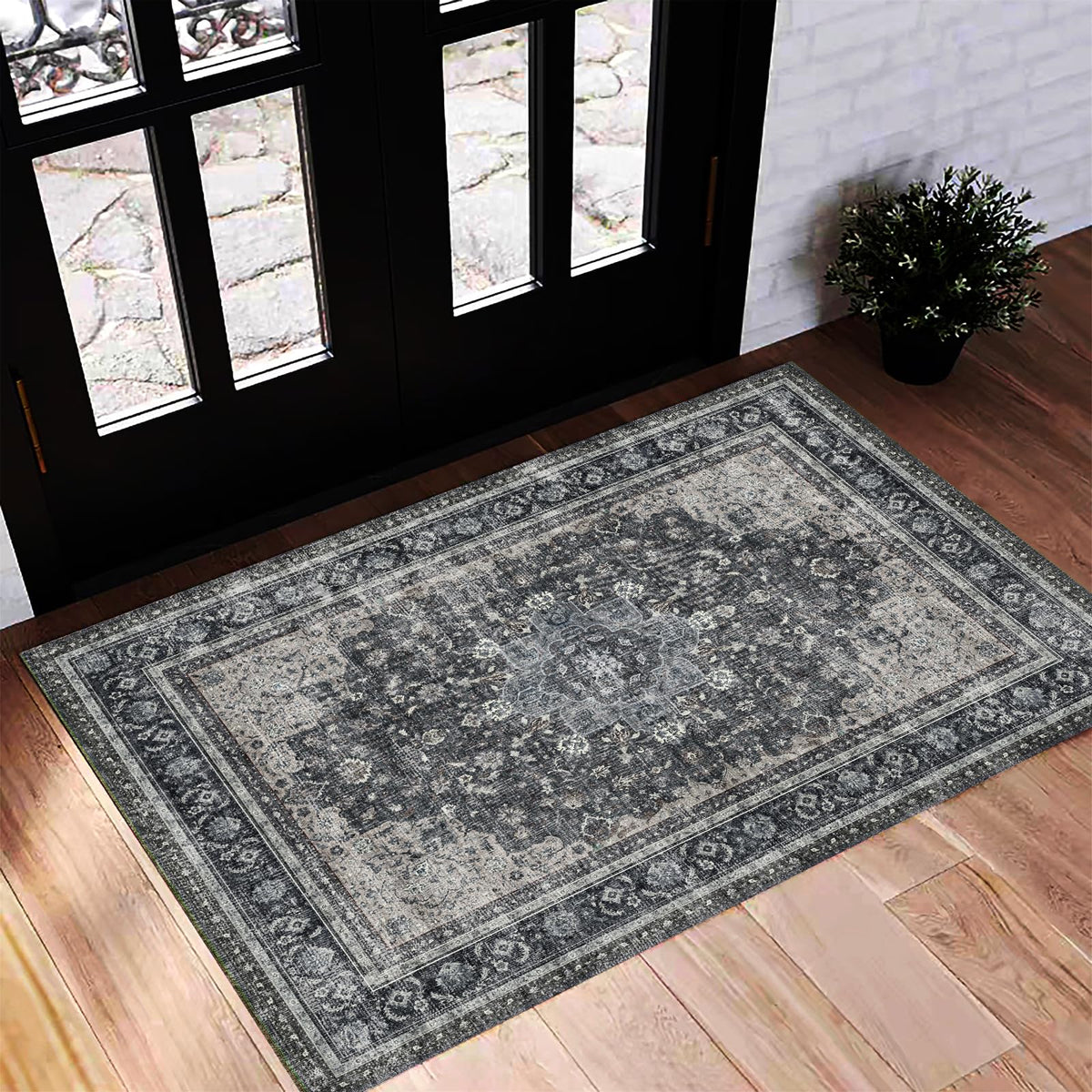 CHAMPLANT 6'x9' Washable Vintage Area Rug Boho Chic Medallion Distressed Design Non-Shedding Easy Care Ideal for High Traffic Areas in Living Room Bedroom Kitchen Office Large Carpet
