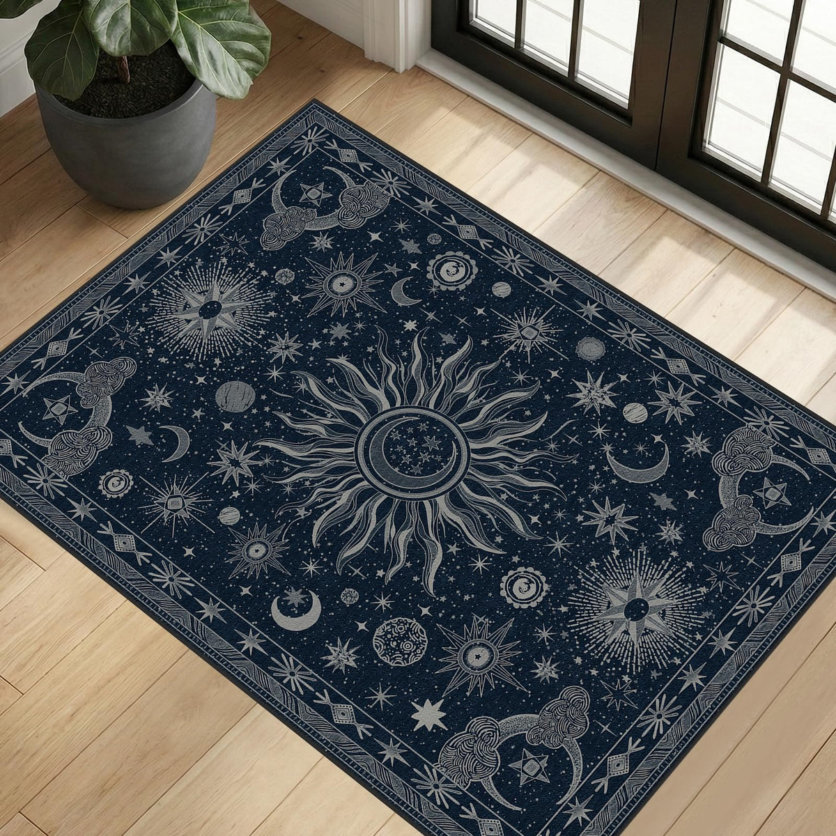 Vacuum-Friendly, 5x7 Washable Area Rug, Black Gold Beige Red