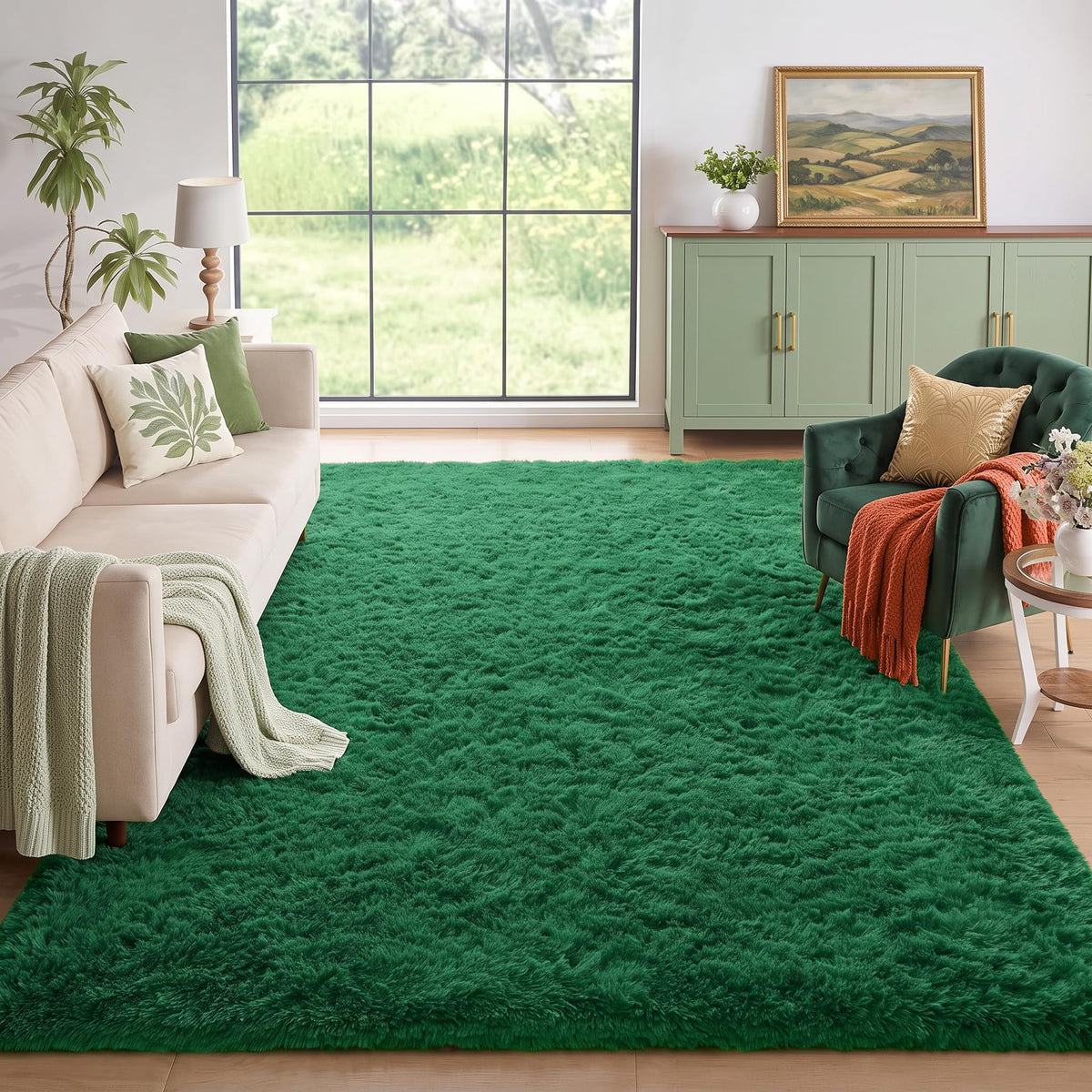 Amdrebio Grass Green Fluffy Area Rug 4x6 for Bedroom Classroom Living Room