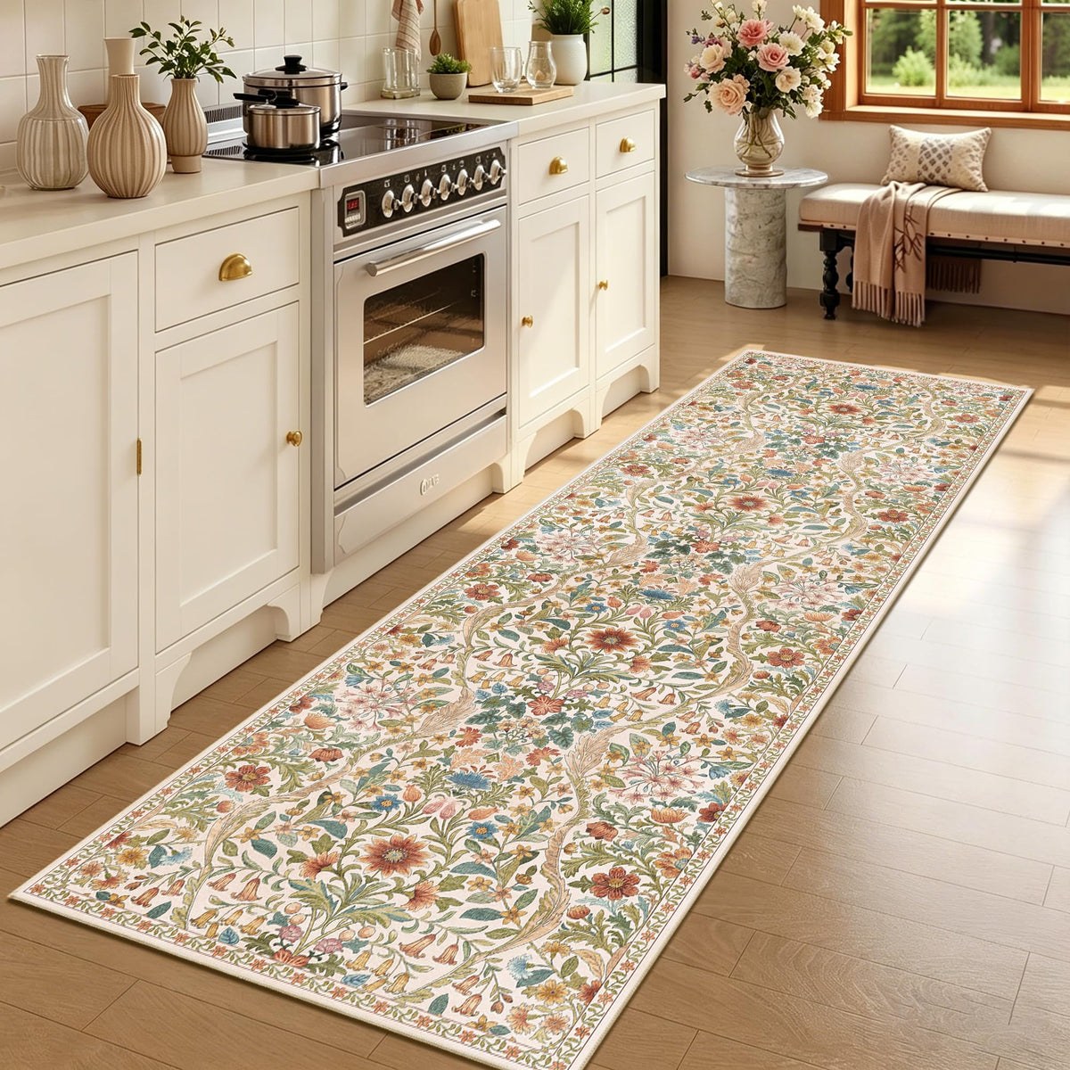 Floral Area Rug 5x7 Botanical Washable Carpet for Living Room