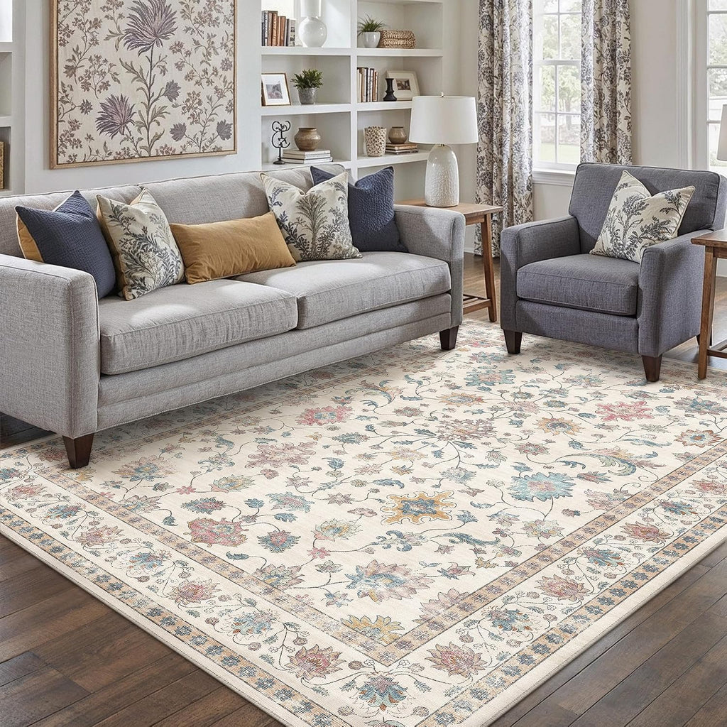 HUGEAR 3x5 Colorful Retro Floral Washable Area Rug for Entryway