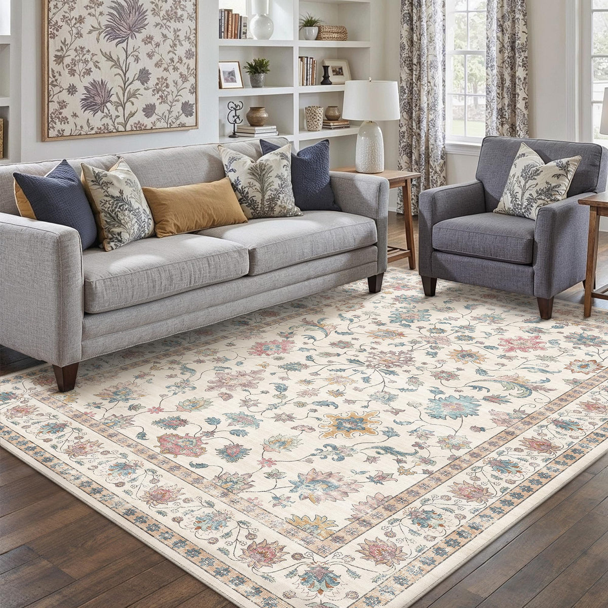 HUGEAR 3x5 Colorful Retro Floral Washable Area Rug for Entryway